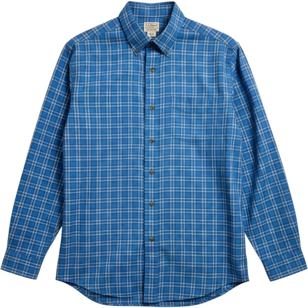 LL Bean Mens Blue Plaid Button Down Shirt Traditional Fit Long Sleeve